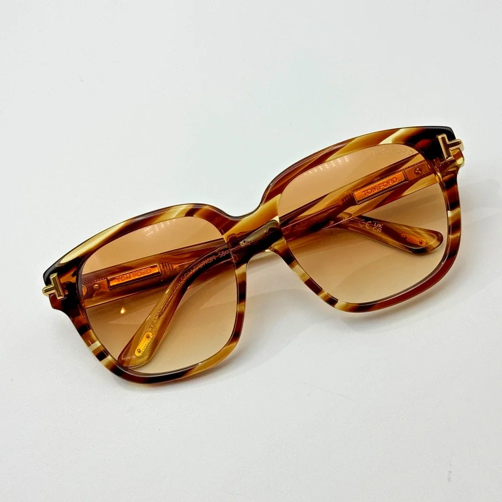 Tom Ford Sunglasses Icon FT1236 55F Havana Square Frame Brown Gradient Lens 58mm